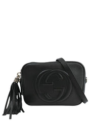 GUCCI Soho Leather Disco Bag Black Crossbody Camera Bag with Tassel