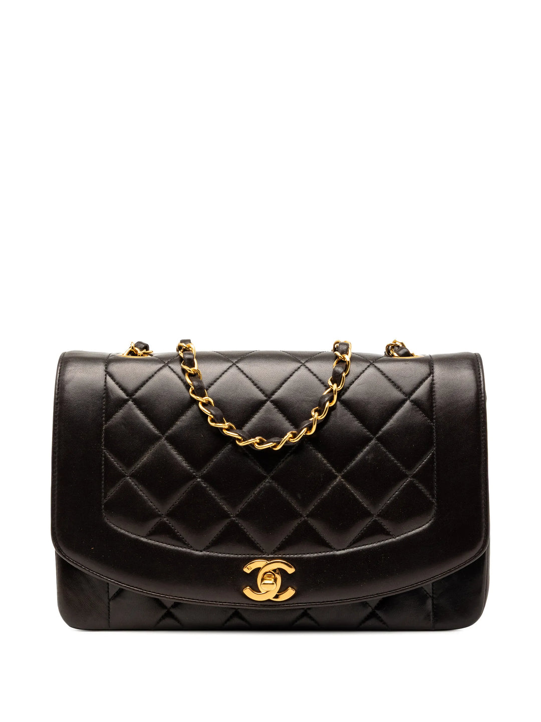 Chanel Vintage Medium Diana Flap Bag in Black Quilted Lambskin Leather with Gold Hardware - Gemaee  UAE