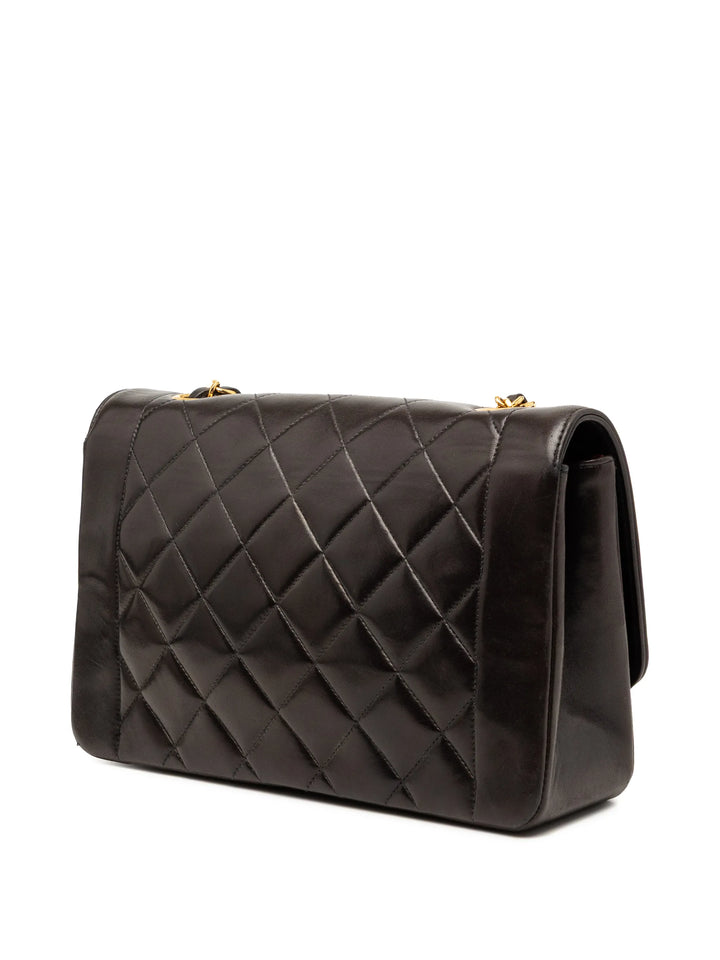 Chanel Vintage Medium Diana Flap Bag in Black Quilted Lambskin Leather with Gold Hardware - Gemaee  UAE