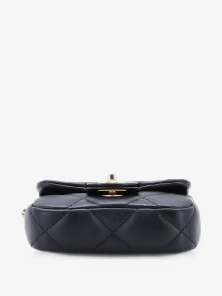 Chanel Black Lady Handle Flap Card Holder on Chain Quilted Calfskin Clutch Bag