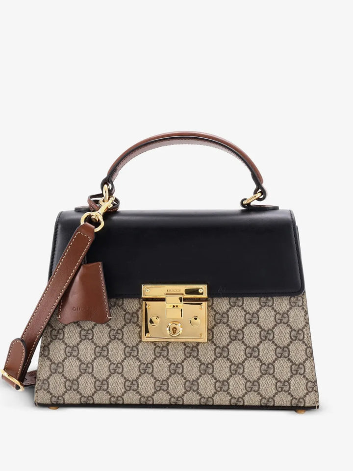 Gucci Padlock Top Handle Bag GG Coated Canvas And Leather Small Satchel