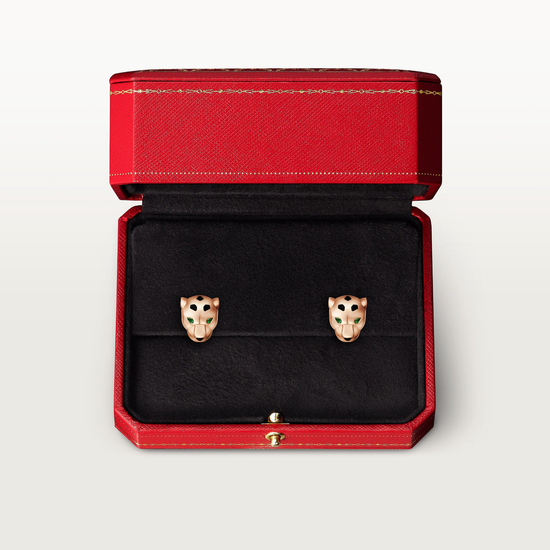 Cartier Panthère de Cartier Stud Earrings in 18K Rose Gold with Black Lacquer, Tsavorite Garnets and Onyx