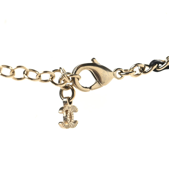 CHANEL Black Calfskin & Crystal Double CC Short Necklace with Gold-Tone Hardware