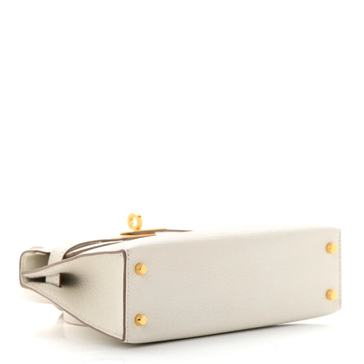 Hermès Kelly II Sellier Mini Bag in Craie Chèvre Mysore Leather with Gold Hardware