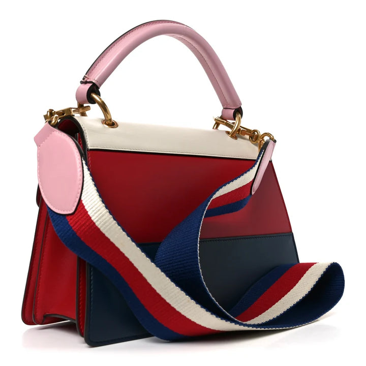 Gucci Mystic White Hibiscus Red Blue Agata Sugar Pink Calfskin Sylvie Web Small Queen Margaret Top Handle Bag