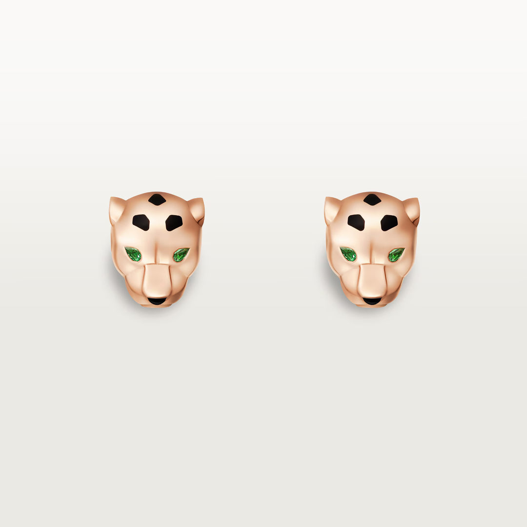 Cartier Panthère de Cartier Stud Earrings in 18K Rose Gold with Black Lacquer, Tsavorite Garnets and Onyx