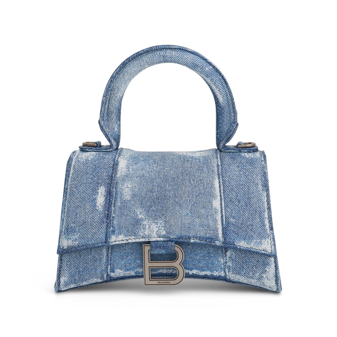 Balenciaga Hourglass Handbag in Denim Printed in Blue Gemaee UAE