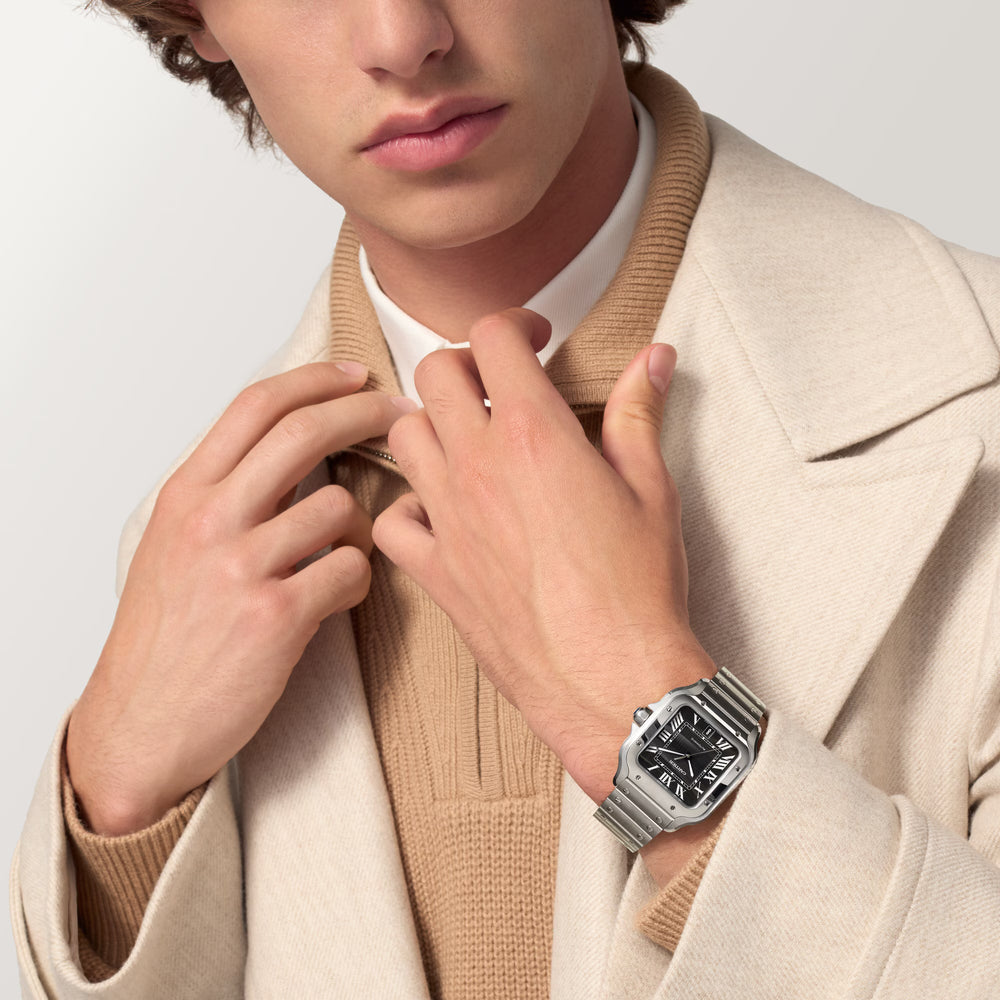 Cartier Santos de Cartier Large Model Black Dial Steel Automatic Watch - Gemaee  UAE