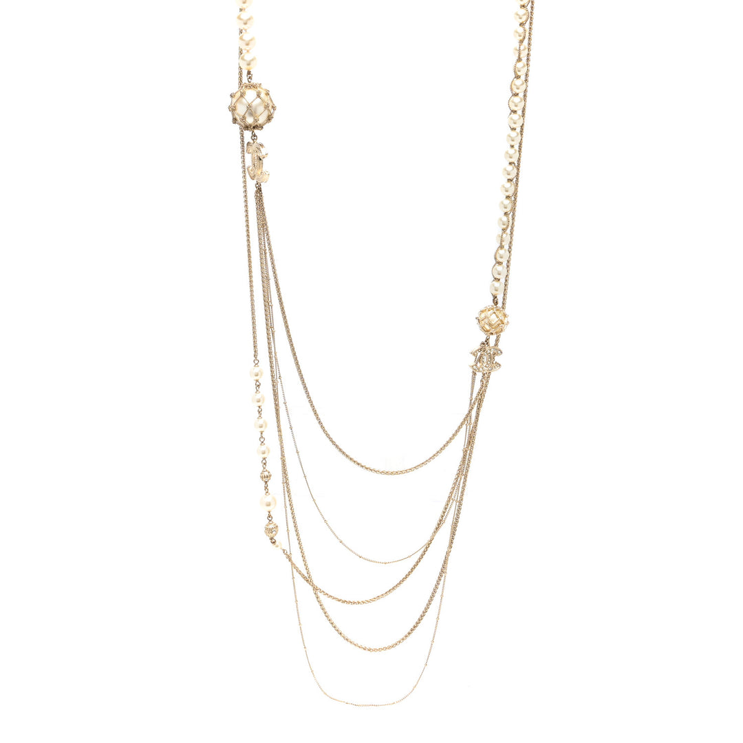 Chanel Pearl Caged CC Multi-Strand Long Necklace in Gold-Tone Metal - Gemaee  UAE
