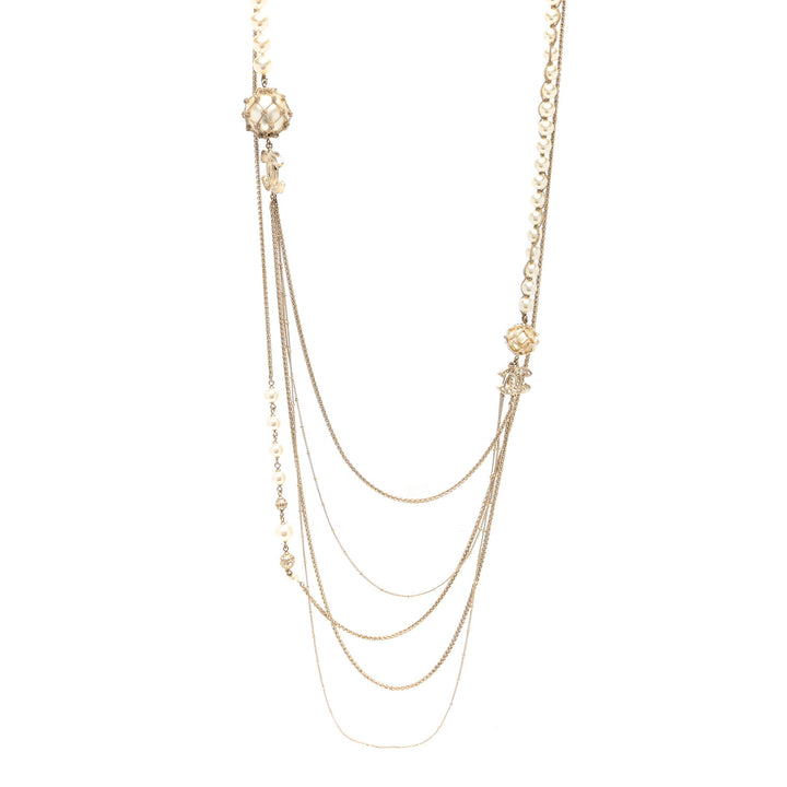 Chanel Pearl Caged CC Multi-Strand Long Necklace in Gold-Tone Metal - Gemaee  UAE