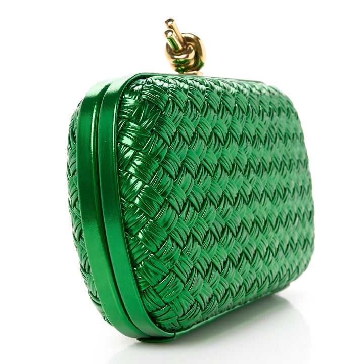 Bottega Veneta Green Metallic Intrecciato knot Clutch