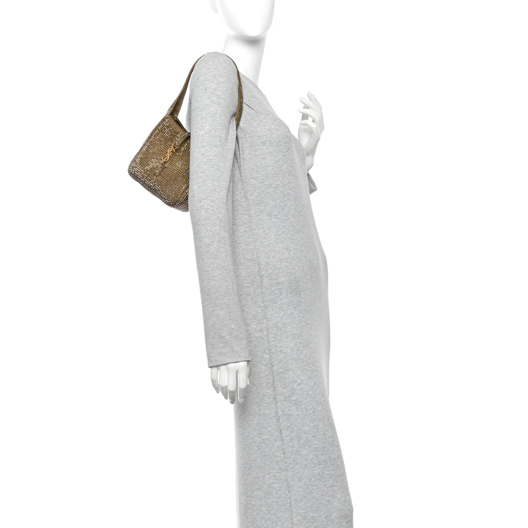 Saint Laurent Le 5 À 7 Supple Baby Hobo Bag in Astres Silk Satin with Crystal Embellishments