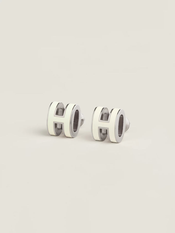 Hermès Mini Pop H Earrings in Blanc Enamel with Silver-Plated Hardware