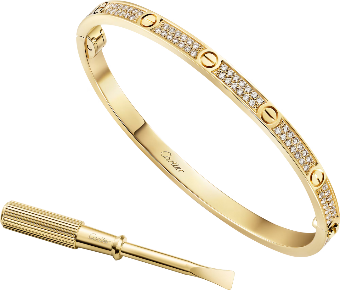 Cartier Love Bracelet Small Model Pavé in 18K Yellow Gold with Diamonds - Gemaee  UAE