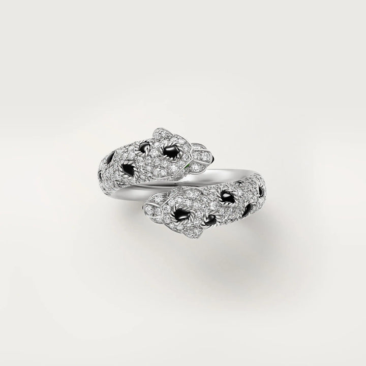 Cartier Panthère de Cartier Semi Paved Ring in 18K White Gold with Diamonds Emeralds and Onyx - Gemaee  UAE