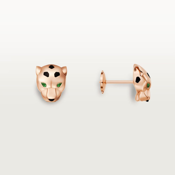 Cartier Panthère de Cartier Stud Earrings in 18K Rose Gold with Black Lacquer, Tsavorite Garnets and Onyx