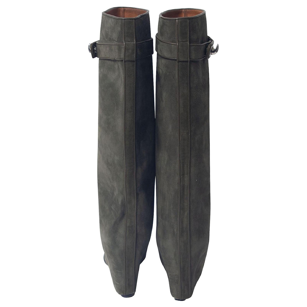 Givenchy Shark Lock Knee High Boots Grey Suede Womens Designer Boots