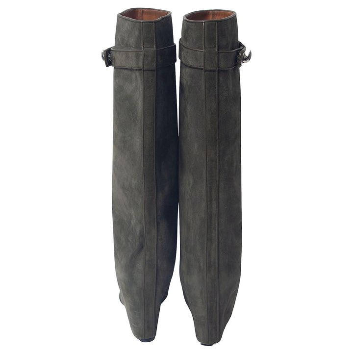 Givenchy Shark Lock Knee High Boots Grey Suede Womens Designer Boots