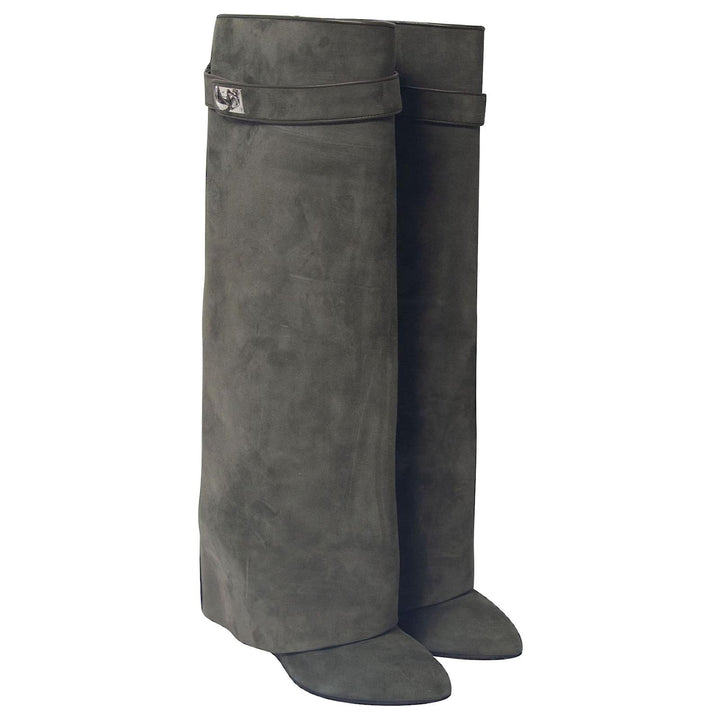 Givenchy Shark Lock Knee High Boots Grey Suede Womens Designer Boots