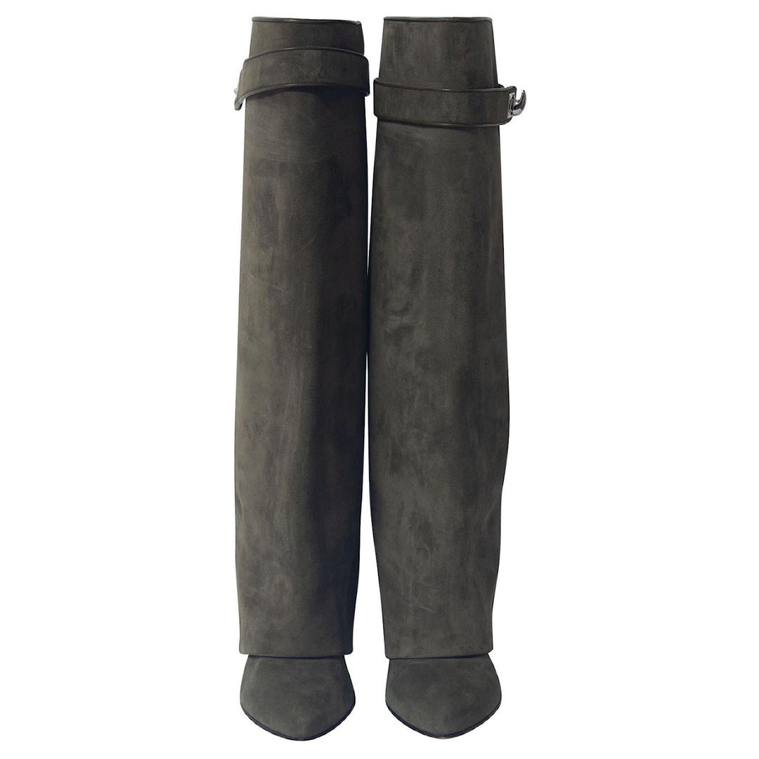 Givenchy Shark Lock Knee High Boots Grey Suede Womens Designer Boots