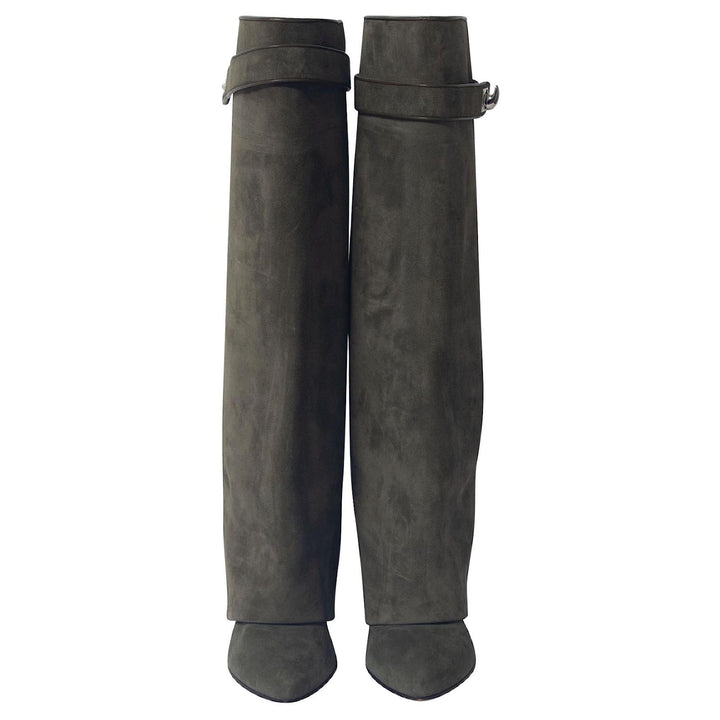 Givenchy Shark Lock Knee High Boots Grey Suede Womens Designer Boots