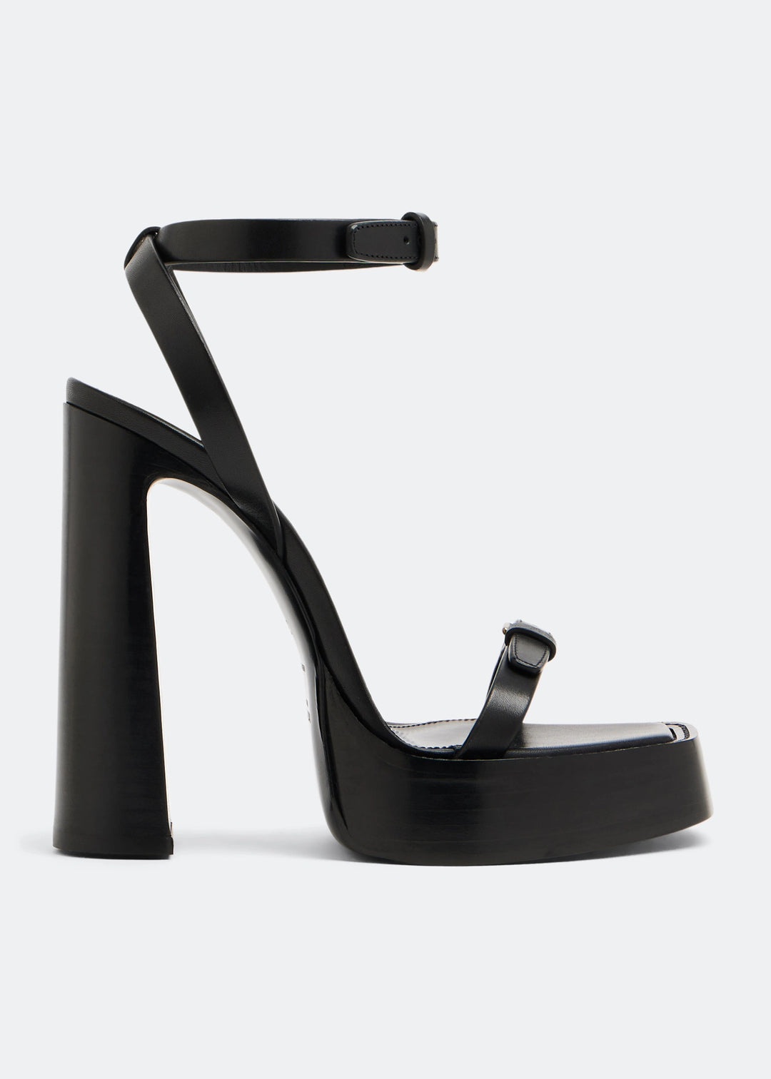 Saint Laurent Platz Platform Sandals in Black Calf Leather with Gold-Tone Hardware