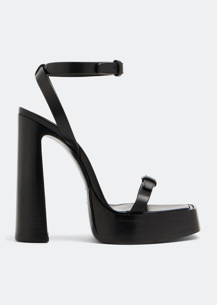 Saint Laurent Platz Platform Sandals in Black Calf Leather with Gold-Tone Hardware