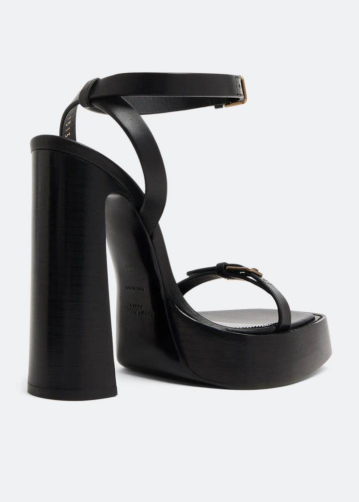 Saint Laurent Platz Platform Sandals in Black Calf Leather with Gold-Tone Hardware