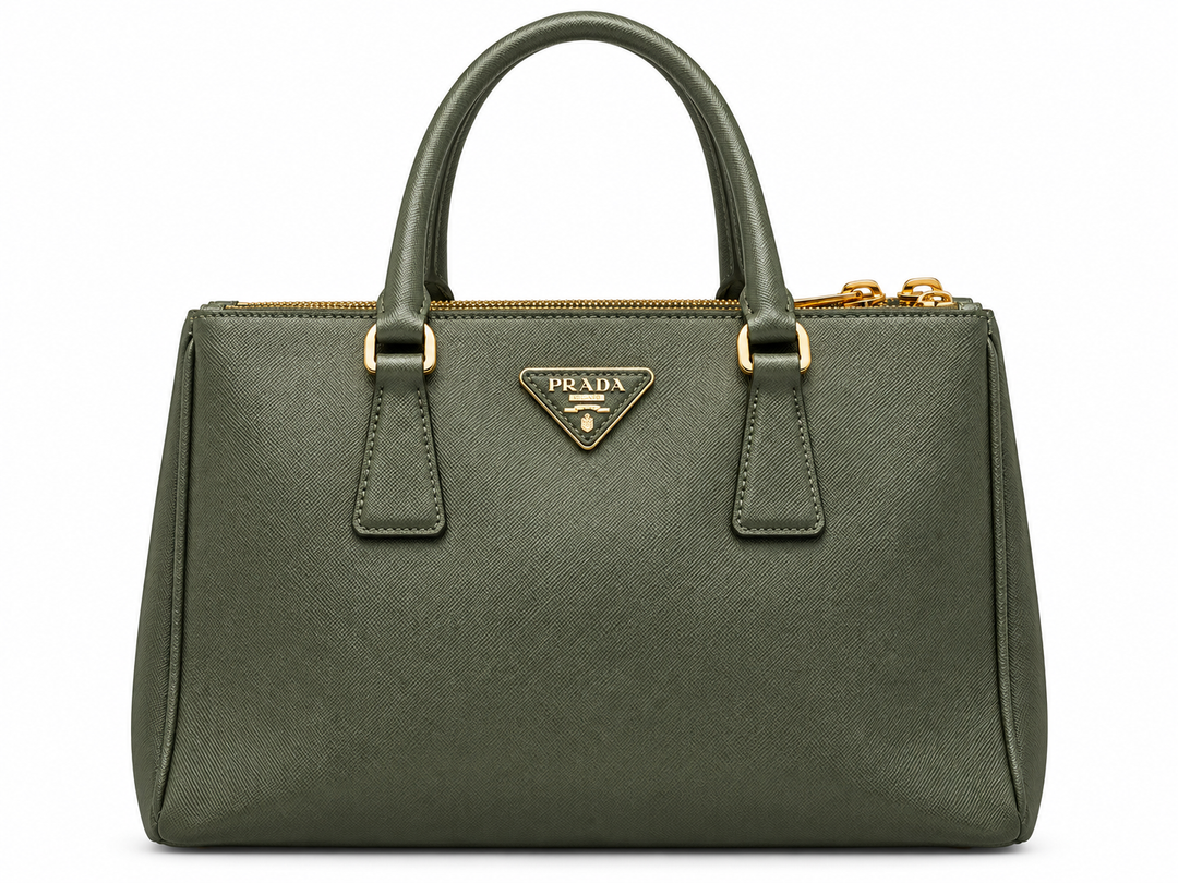Prada Small Double Zip Tote Bag in Military Green Saffiano Leather