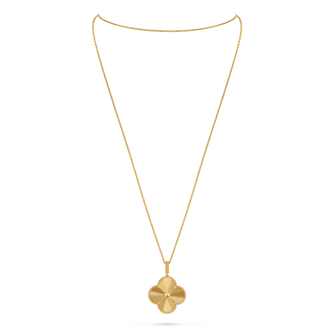 Van Cleef & Arpels Magic Alhambra Long Necklace with 1 Motif in Guilloché Yellow Gold - Gemaee  UAE