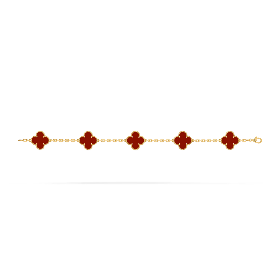 Van Cleef & Arpels Vintage Alhambra 5 Motifs Bracelet in 18K Yellow Gold with Carnelian