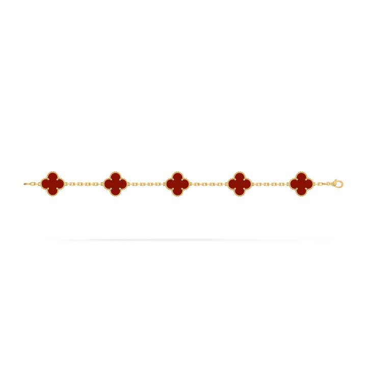Van Cleef & Arpels Vintage Alhambra 5 Motifs Bracelet in 18K Yellow Gold with Carnelian