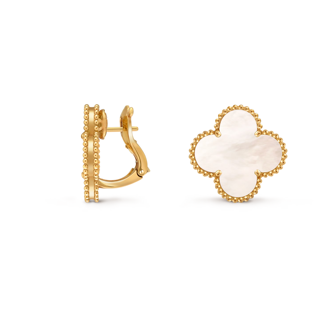 Van Cleef & Arpels Magic Alhambra Single Motif Earrings in 18K Yellow Gold with Mother-of-Pearl - Gemaee  UAE