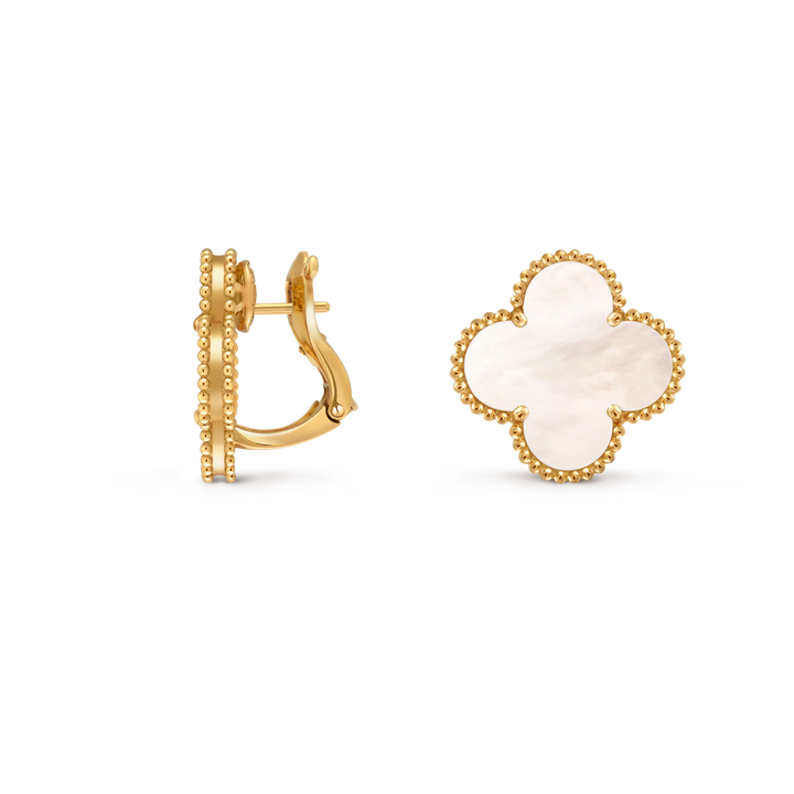 Van Cleef & Arpels Magic Alhambra Single Motif Earrings in 18K Yellow Gold with Mother-of-Pearl - Gemaee  UAE