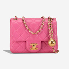 Chanel Mini Square Pearl Crush Flap Bag Pink Quilted Lambskin with Antique Gold-Tone Hardware
