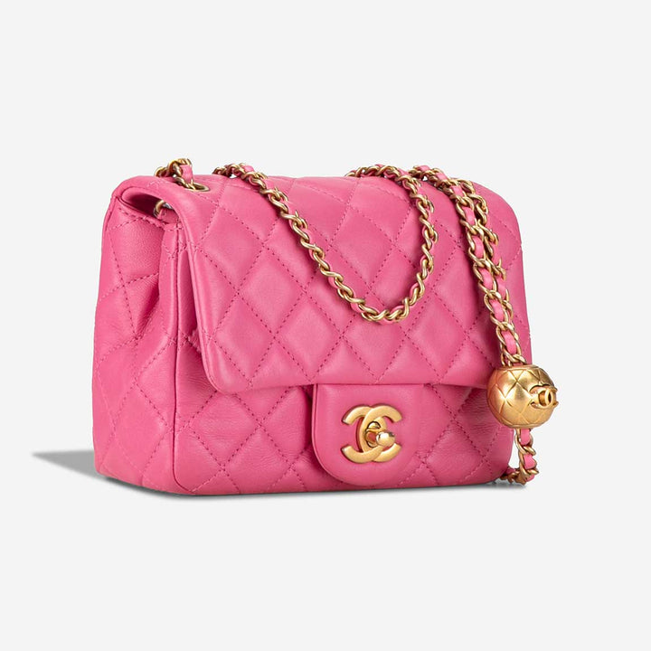 Chanel Mini Square Pearl Crush Flap Bag Pink Quilted Lambskin with Antique Gold-Tone Hardware