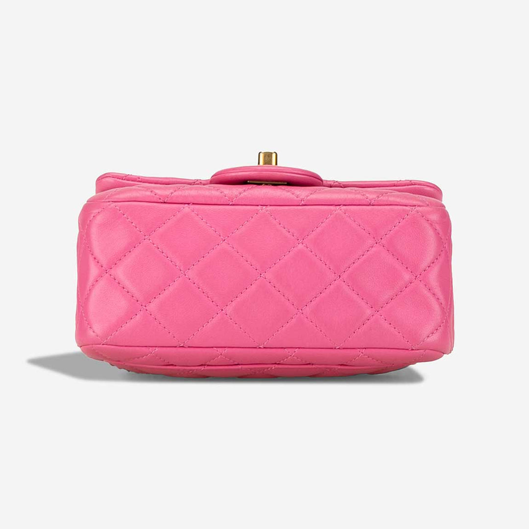 Chanel Mini Square Pearl Crush Flap Bag Pink Quilted Lambskin with Antique Gold-Tone Hardware