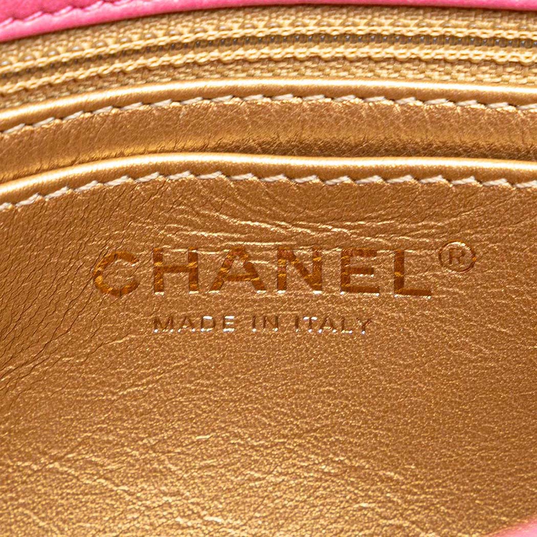 Chanel Mini Square Pearl Crush Flap Bag Pink Quilted Lambskin with Antique Gold-Tone Hardware