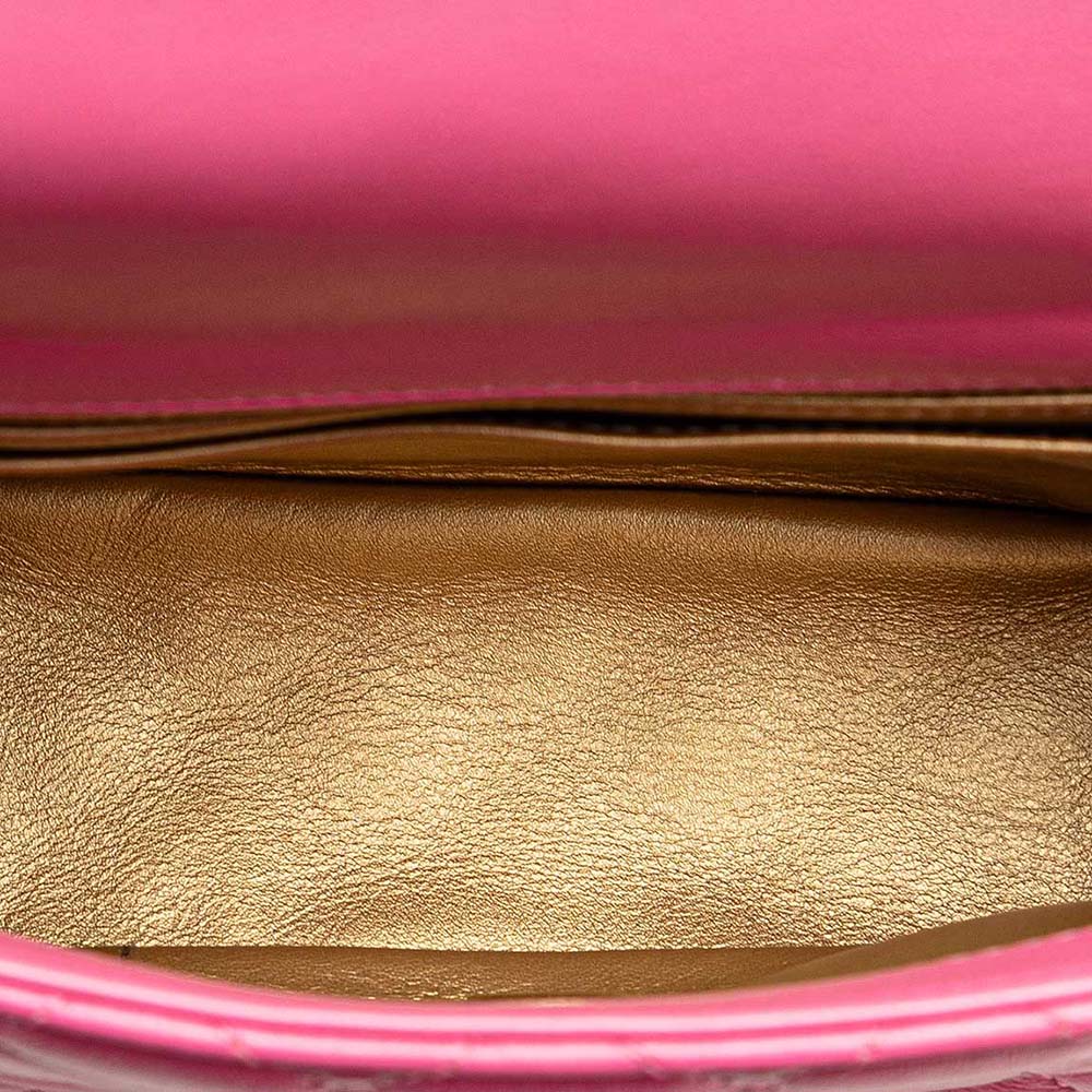 Chanel Mini Square Pearl Crush Flap Bag Pink Quilted Lambskin with Antique Gold-Tone Hardware