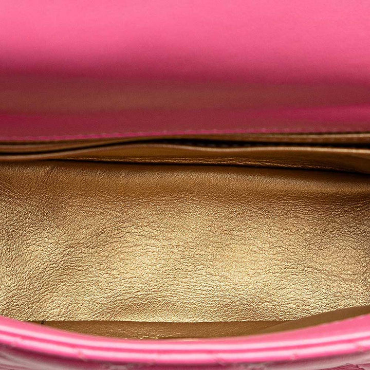 Chanel Mini Square Pearl Crush Flap Bag Pink Quilted Lambskin with Antique Gold-Tone Hardware