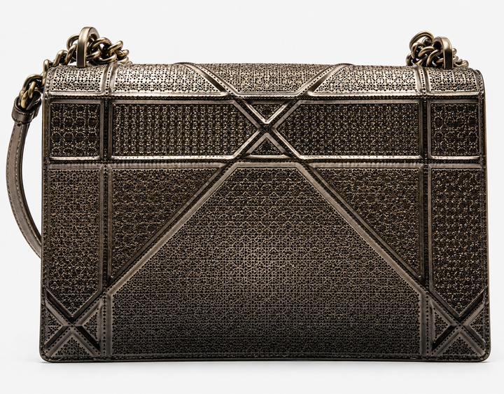 Dior Diorama Medium Ombre Gold Black Microcannage Metallic Leather Flap Bag