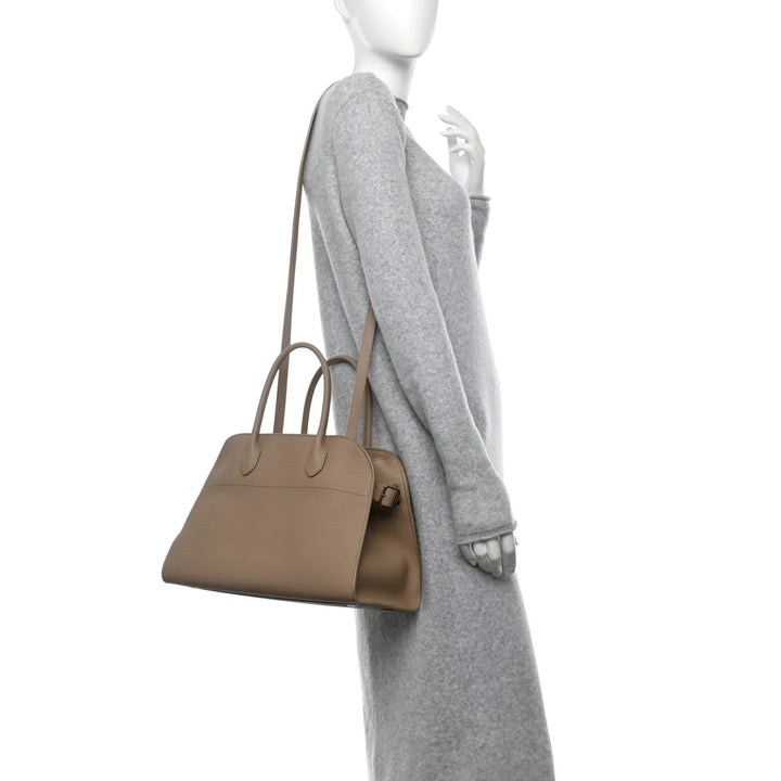 The Row Margaux 12 Matte Grained Calfskin Soft  Dark Taupe Bag