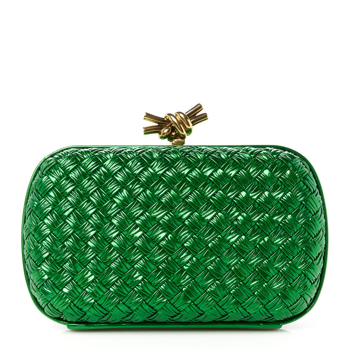 Bottega Veneta Green Metallic Intrecciato knot Clutch