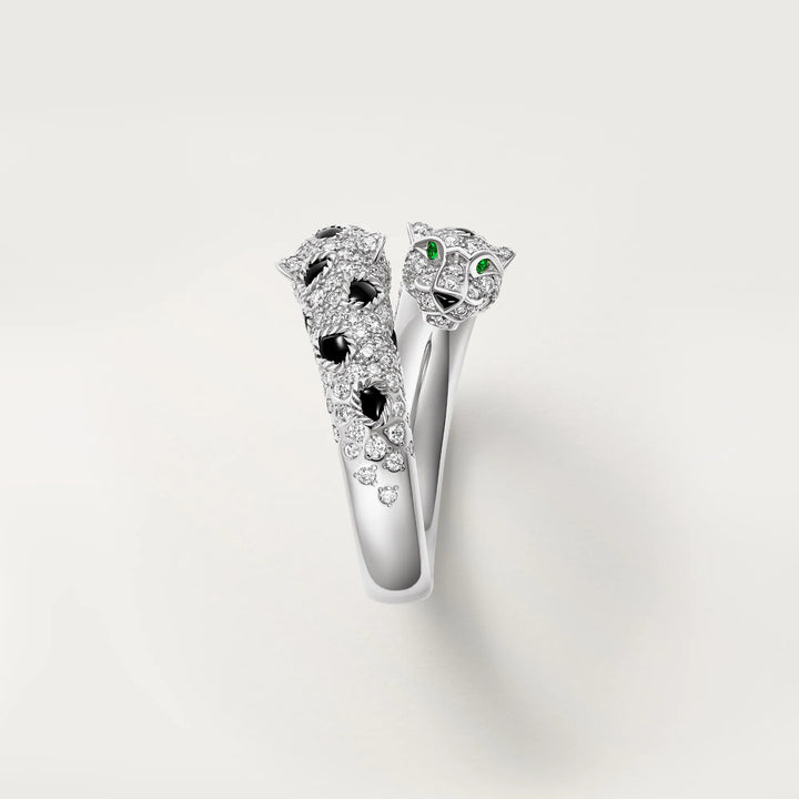 Cartier Panthère de Cartier Semi Paved Ring in 18K White Gold with Diamonds Emeralds and Onyx - Gemaee  UAE