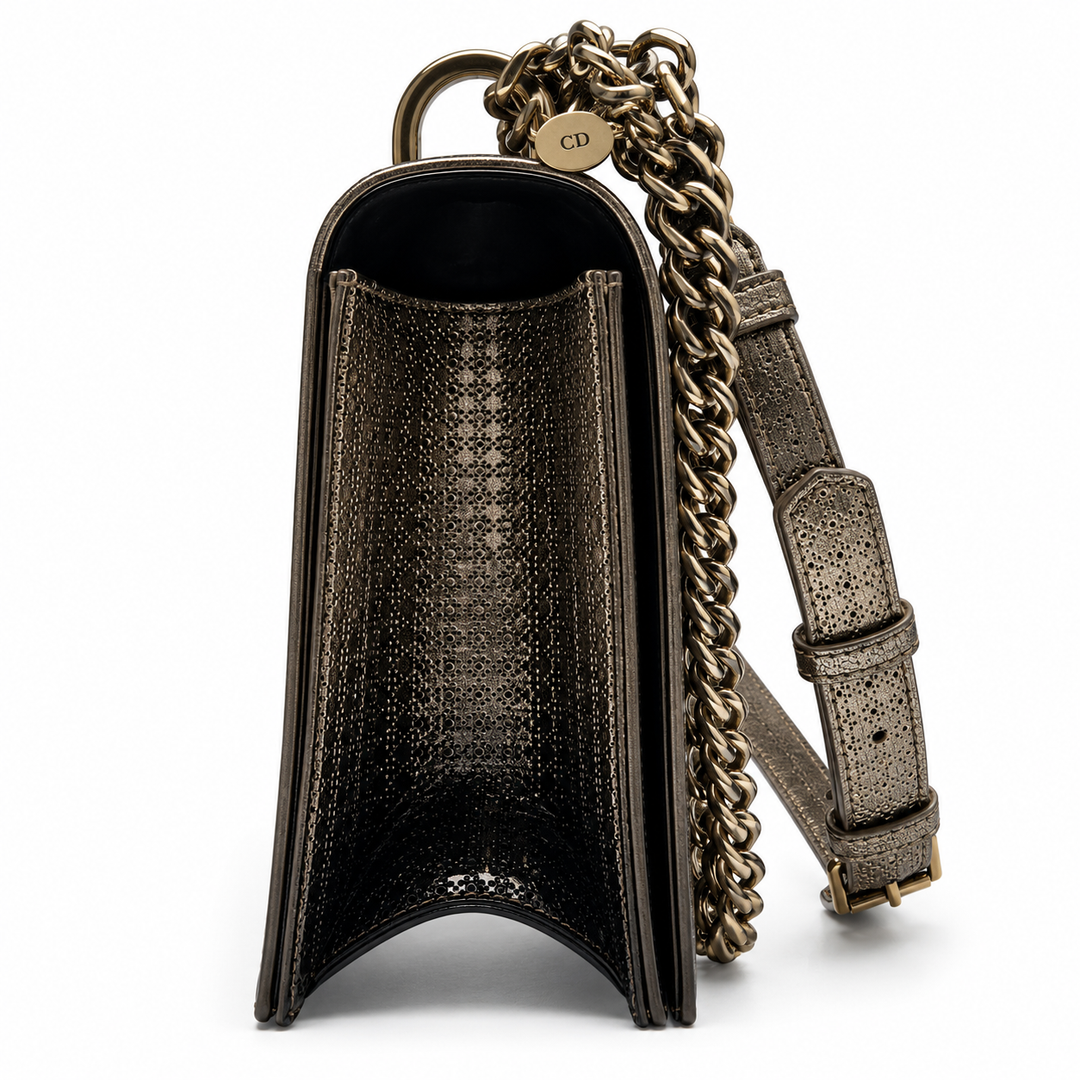 Dior Diorama Medium Ombre Gold Black Microcannage Metallic Leather Flap Bag