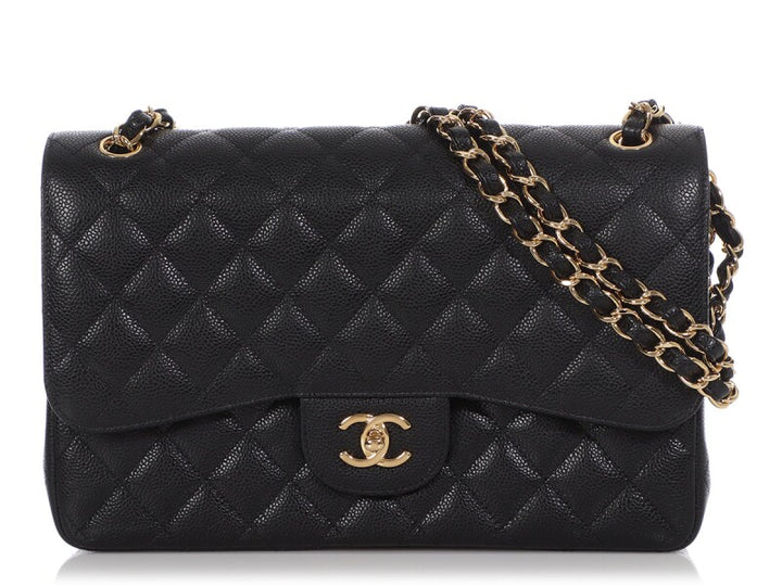 Chanel Jumbo Classic Double Flap Bag Black Caviar Gold Hardware - Gemaee  UAE
