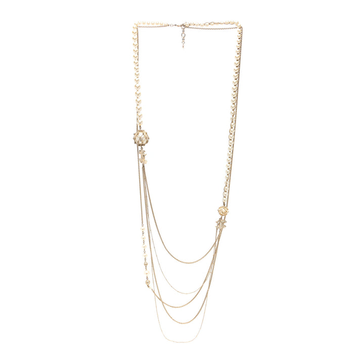 Chanel Pearl Caged CC Multi-Strand Long Necklace in Gold-Tone Metal - Gemaee  UAE