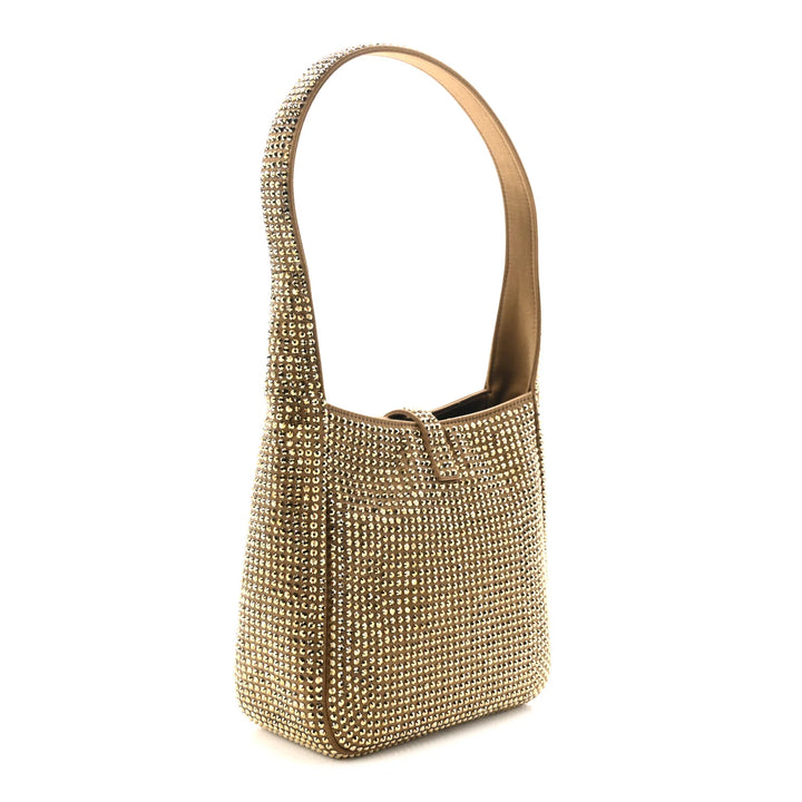 Saint Laurent Le 5 À 7 Supple Baby Hobo Bag in Astres Silk Satin with Crystal Embellishments
