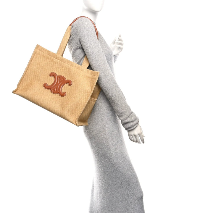 CELINE Triomphe Large Cabas Thaïs Natural Canvas and Tan Calfskin Bag