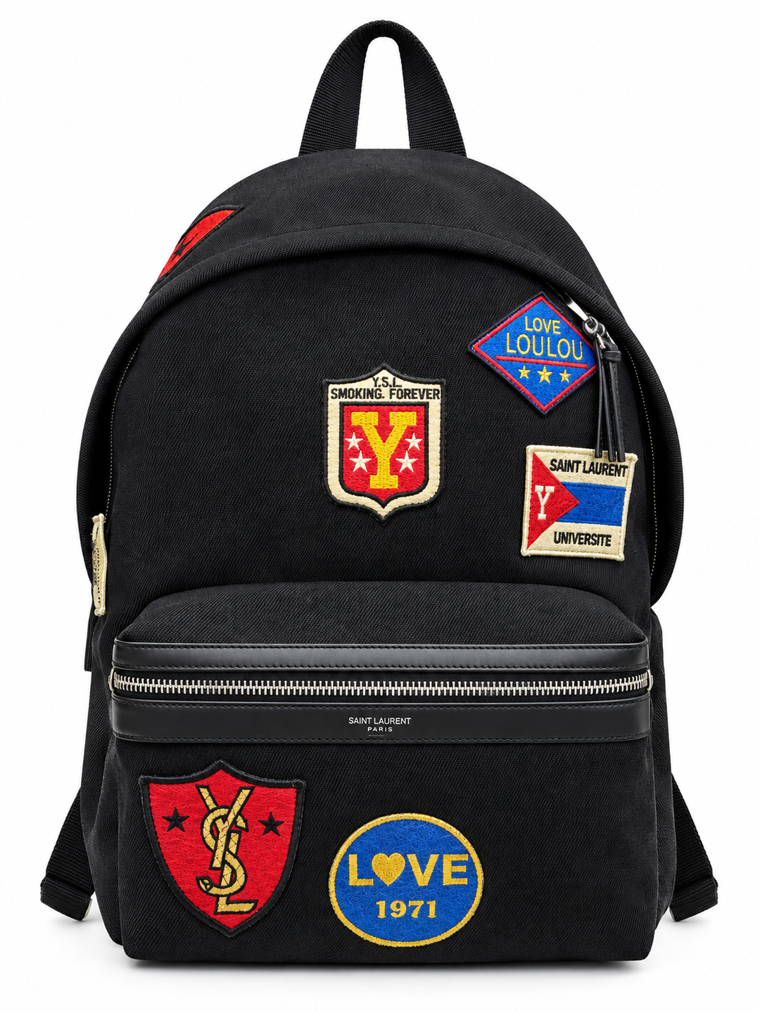 Saint Laurent Paris City Backpack in Black Canvas Twill with Patch Detail